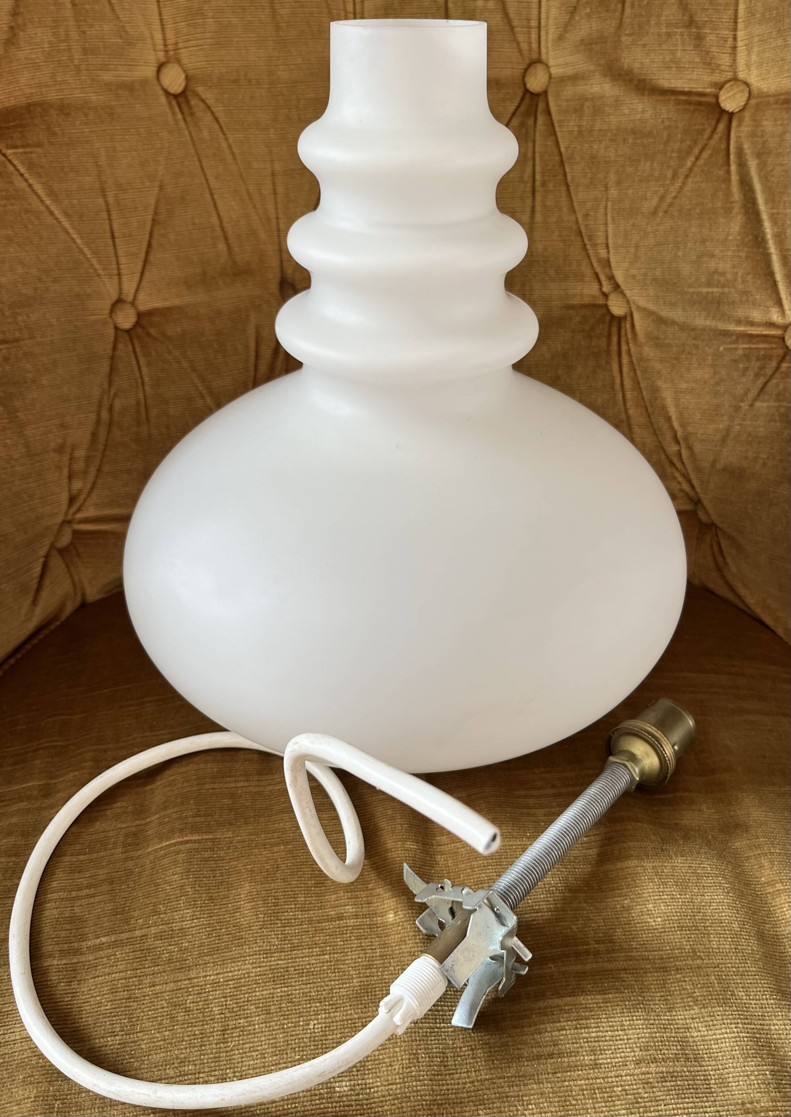 White opaline globe, Space Age ellipse, neck, stacked saucers