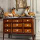 Louis XVI commode in veneer, gilt bronze and grey Ardennes marble, 18th century