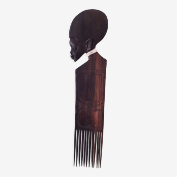 Peigne décoratif africain en bois années 70