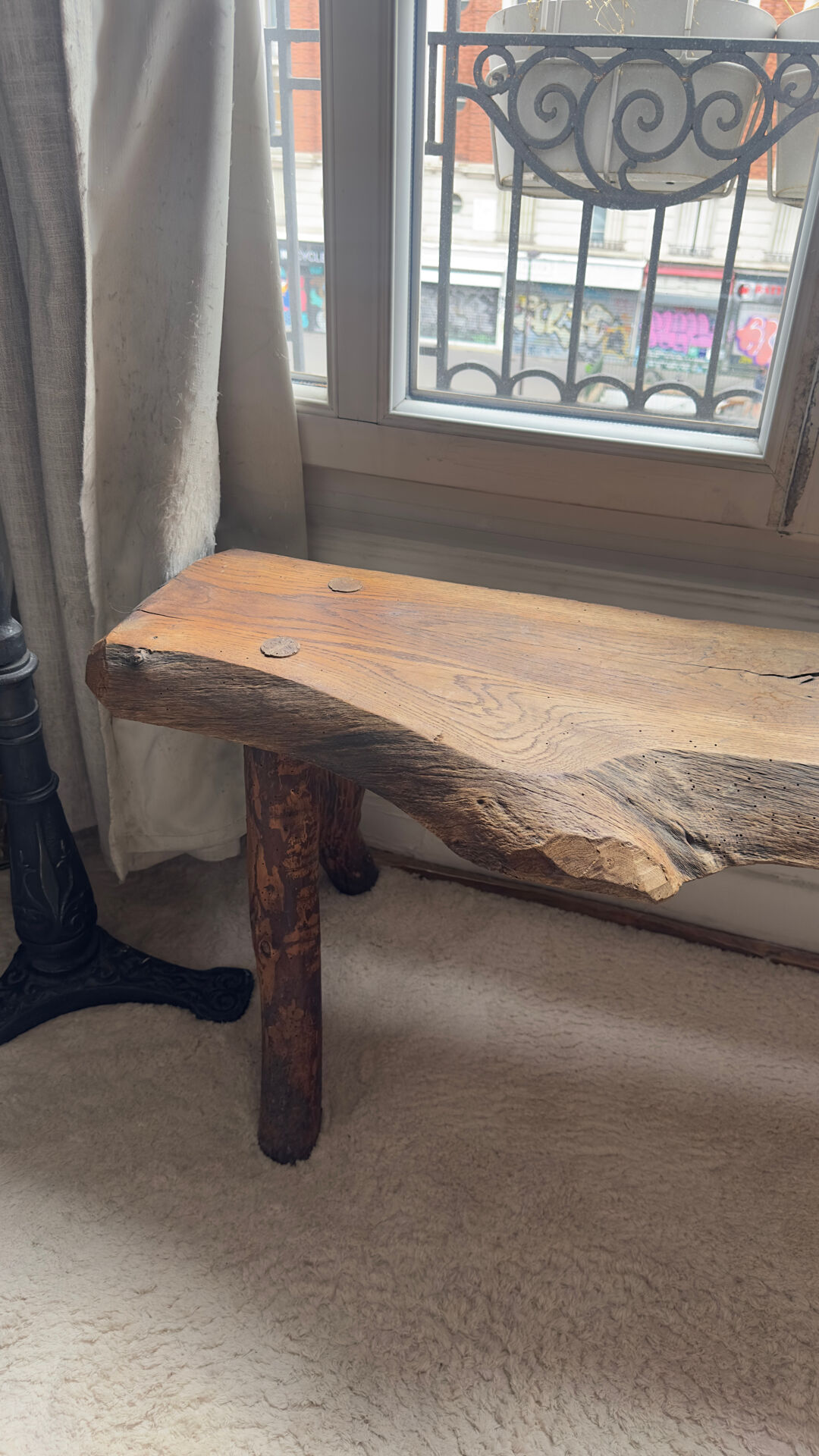 Brutalist wooden bench