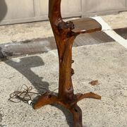 Floor lamp in solid olive wood, Brutalist style, French work from the 1970s.