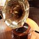 Former gramophone the voice of his master with brass pavilion, , with a disc 78 runs my