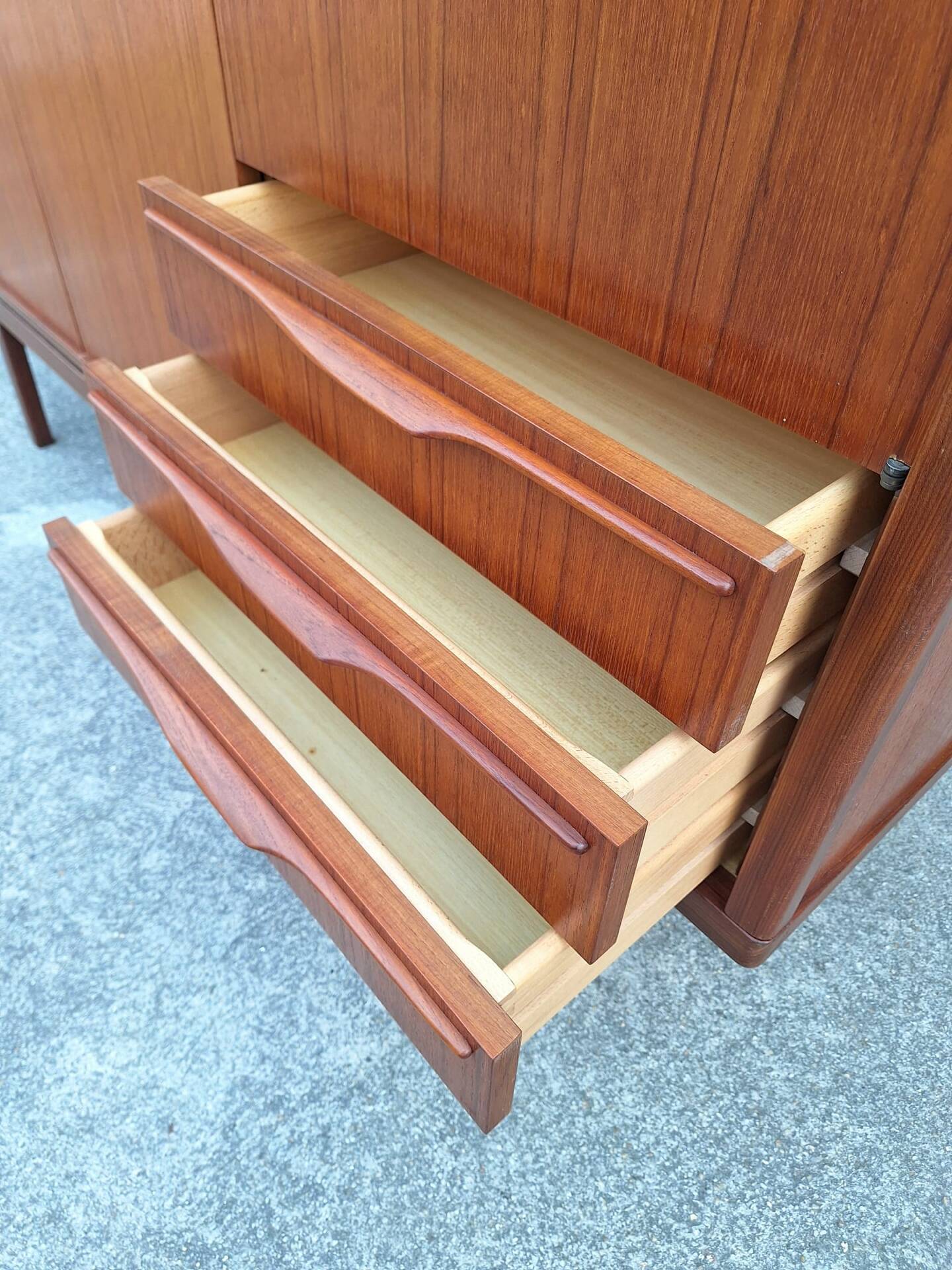 Vintage teak wardrobe, antique clothing cabinet.