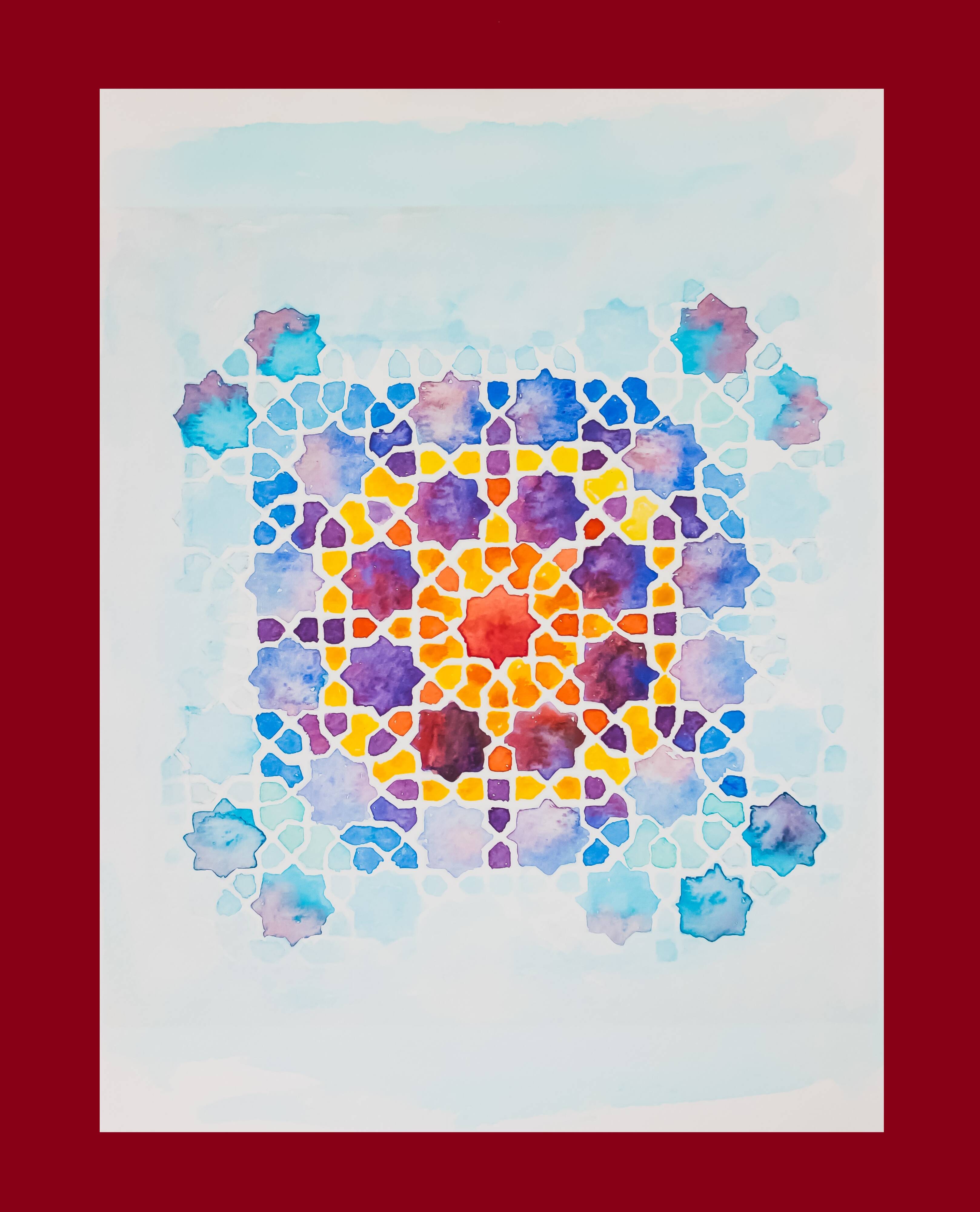 Original acuarela azulejo arabe. Arabic azulejo tile.