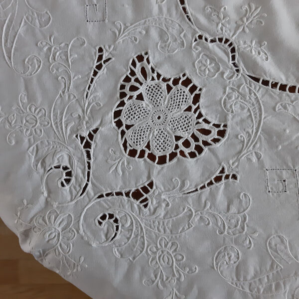 Old embroidered and crocheted tablecloth
