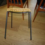 Vintage steel and woven wicker basketball stool by franco legler 1950s