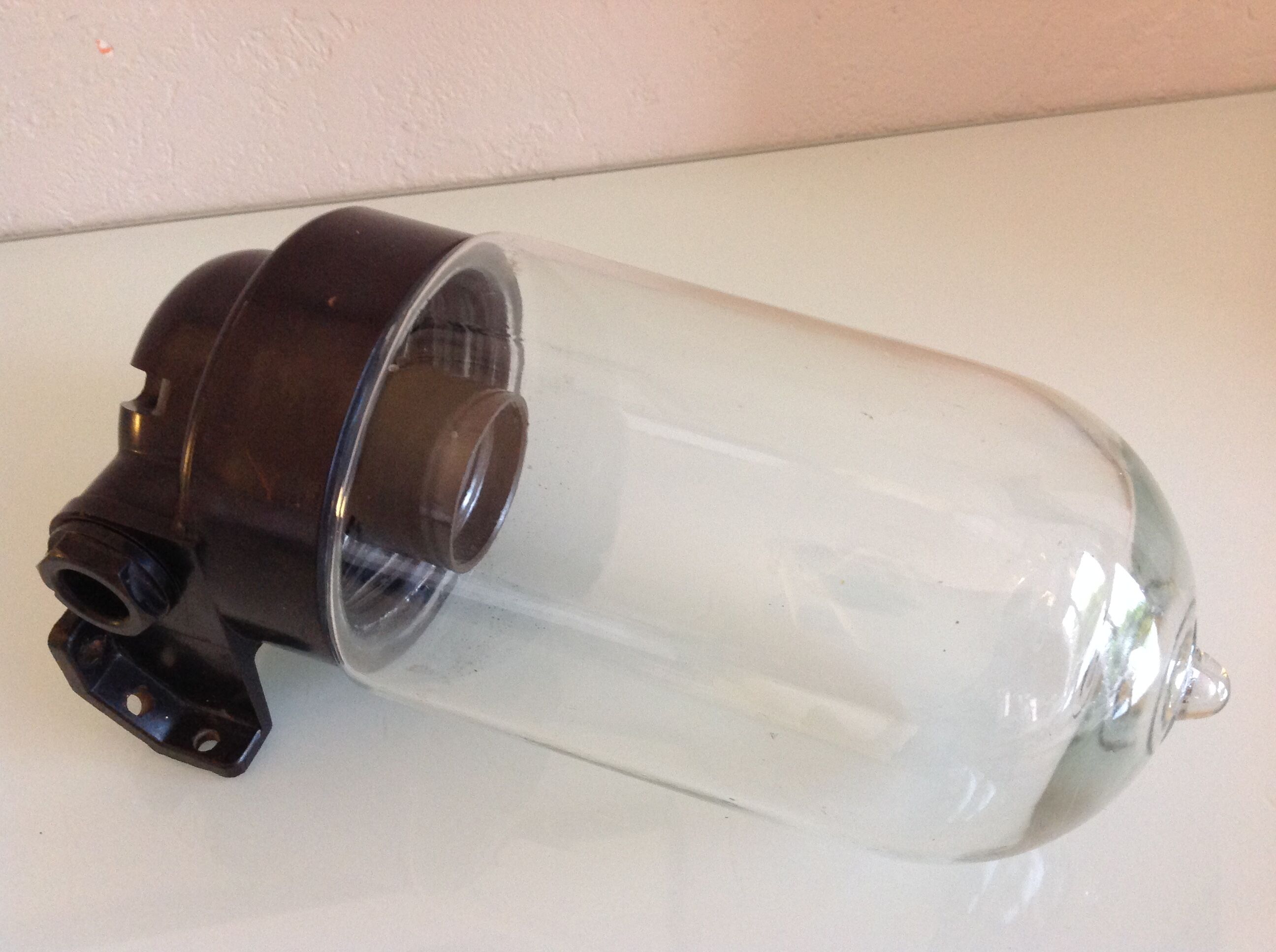 Long porthole wall lamp in glass and bakelite industrial style