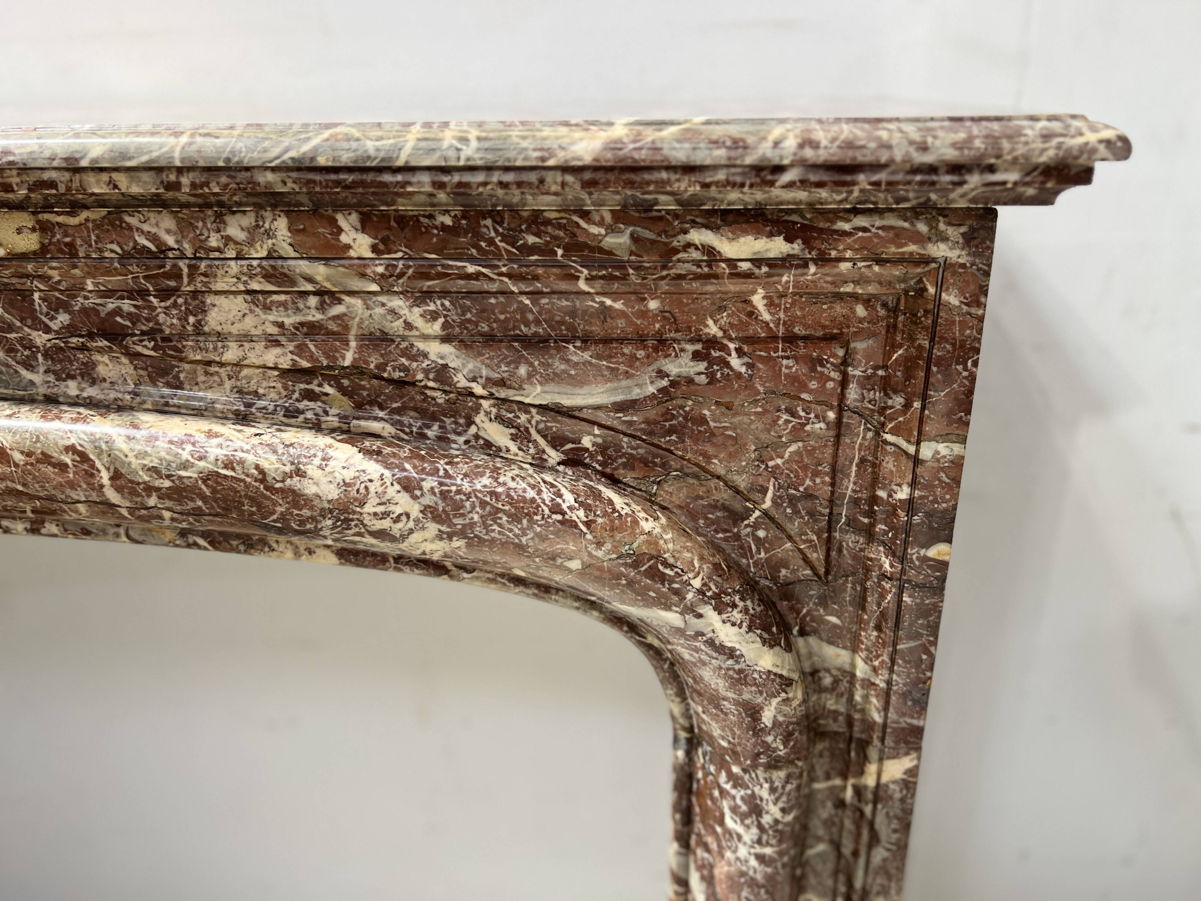 Louis XIV style fireplace in speckled red marble, 19th century.