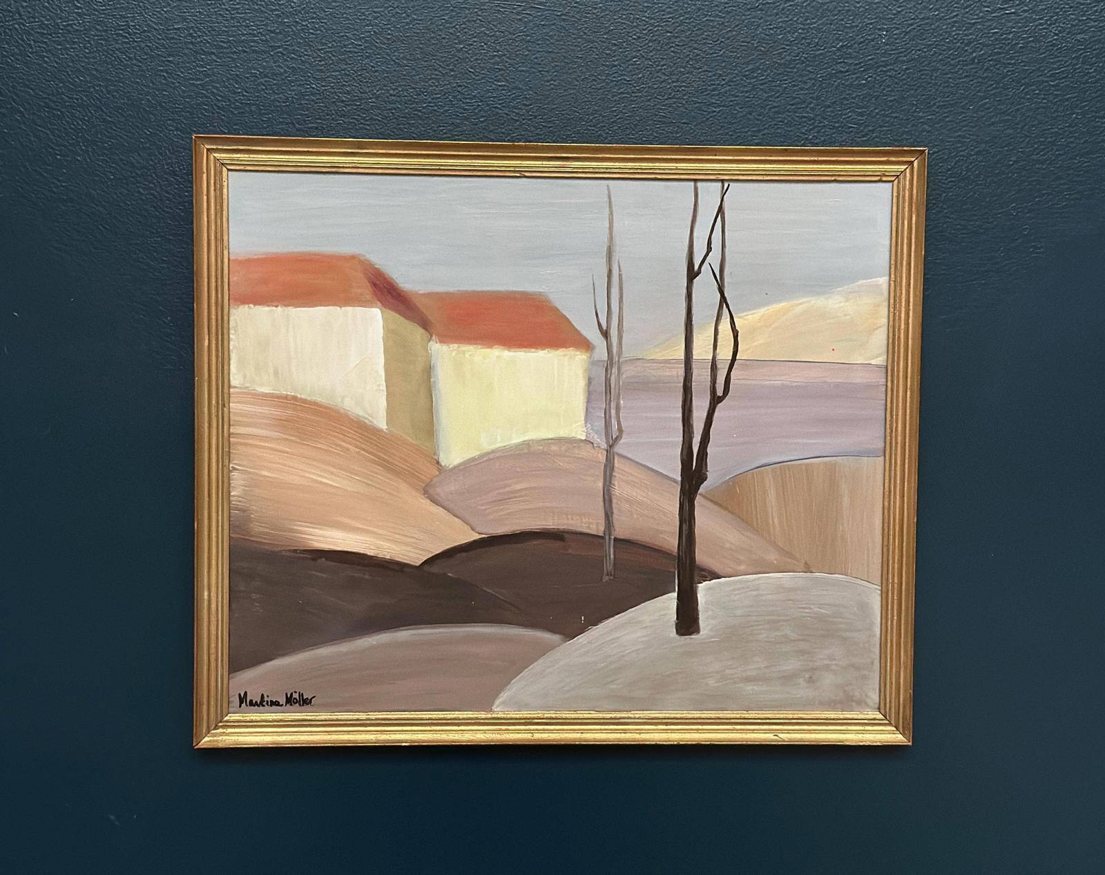Huile su panneau suédois – « Maisons aux toits rouges » par Martina Möller