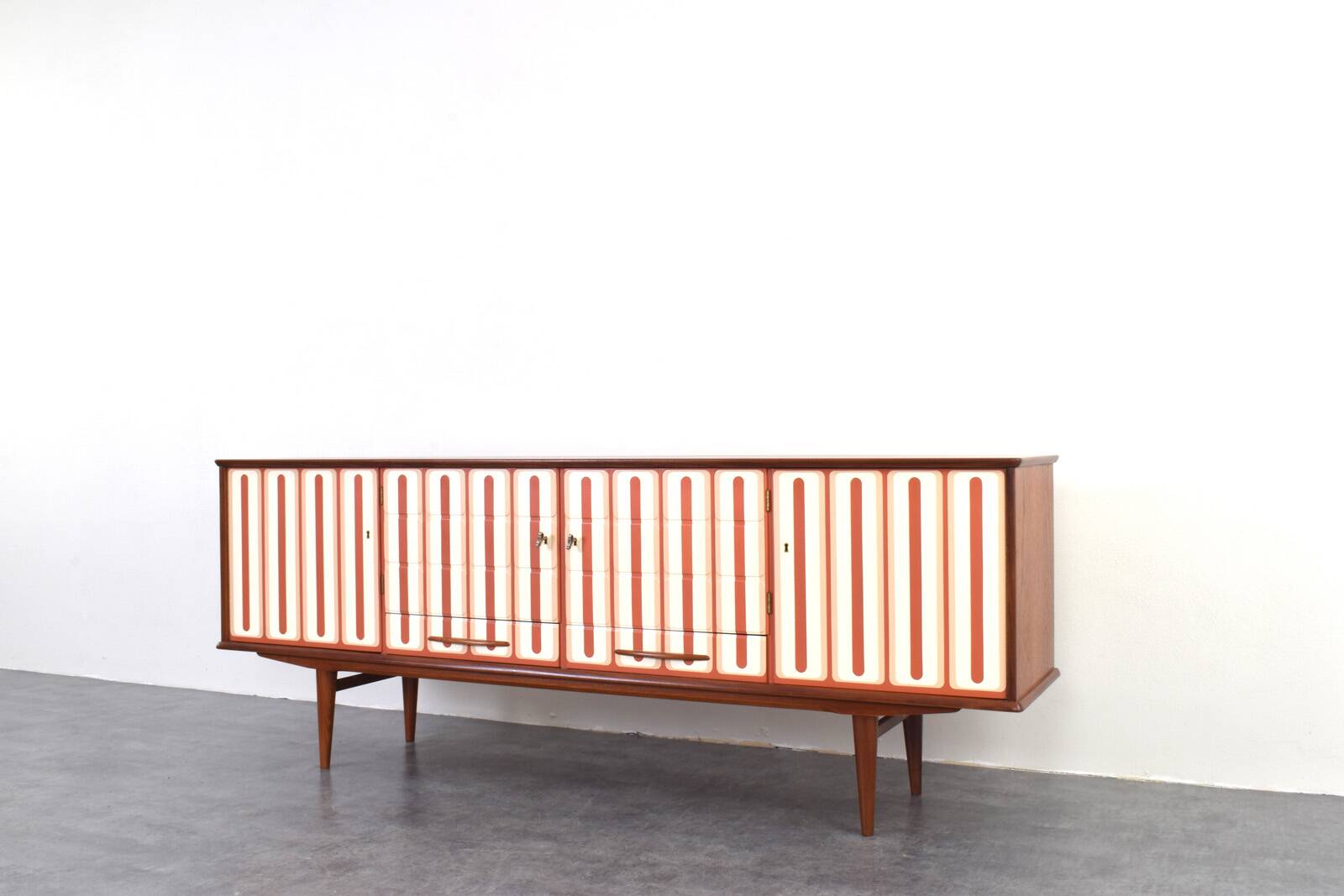 Mid-Century Op-Art Hand-Painted Teak Sideboard, 1960s
