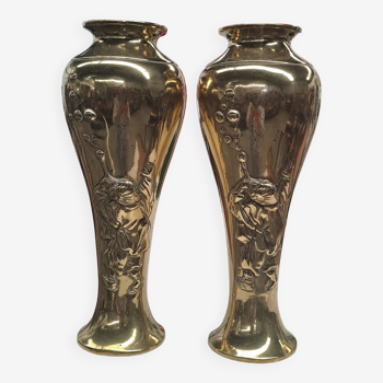 Pair of Indochina brass soap bubble blower vases