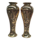 Paire de vases en laiton Indochine souffleur de bulles de savon