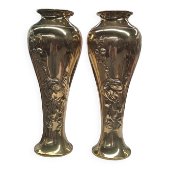 Pair of Indochina brass soap bubble blower vases