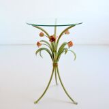 Pedestal table / Side table bouquet of flowers / Roses wrought iron 1960 vintage