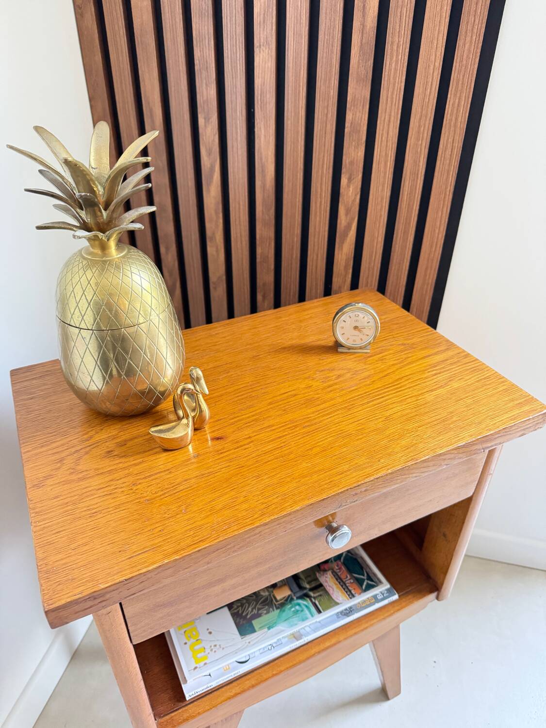 Vintage compass leg bedside table