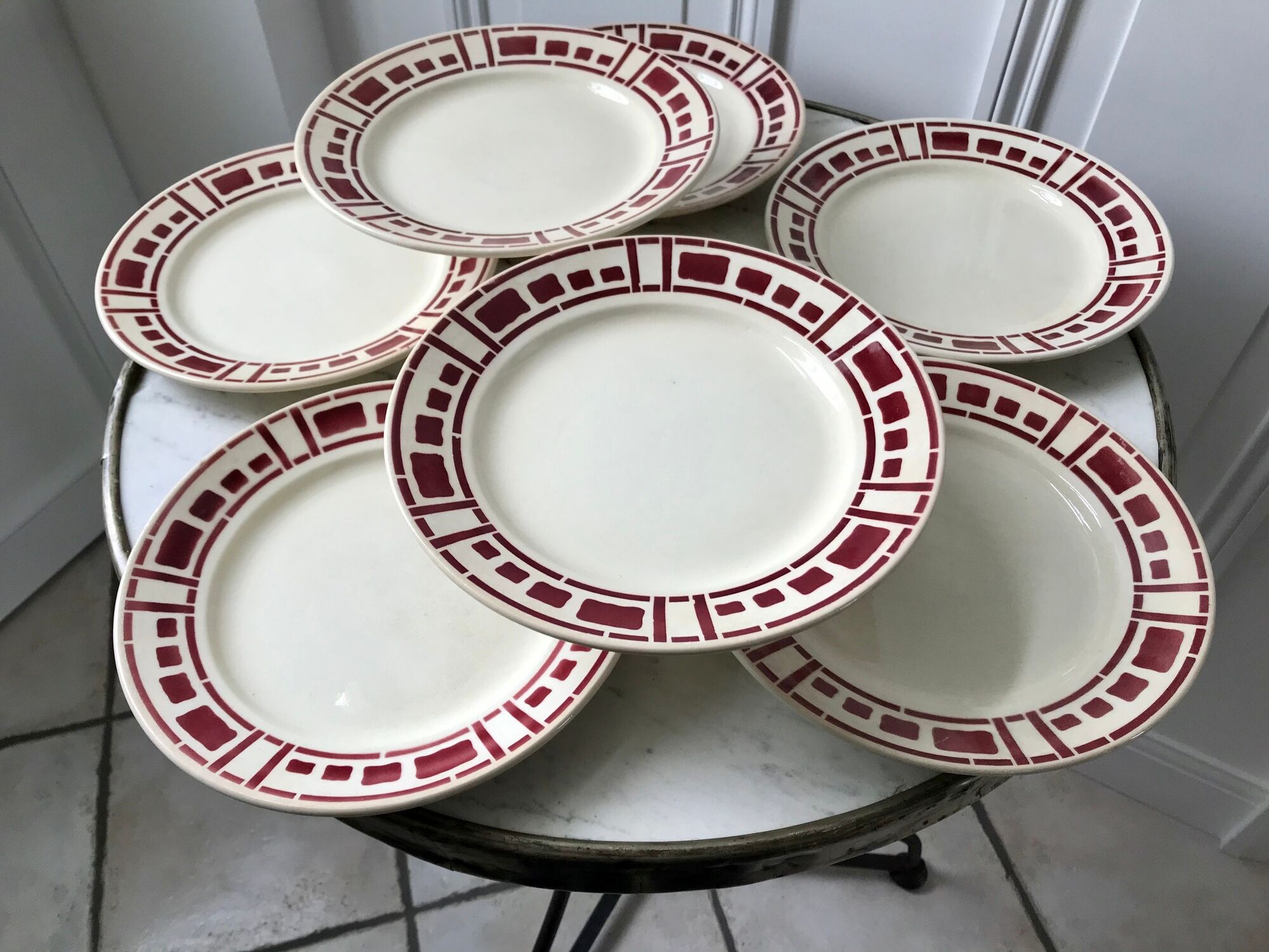 Lot de 7 assiettes plates Badonviller modèle "Barbizon" années 30