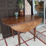 Table ronde à volets à rallonges bois Louis Philippe