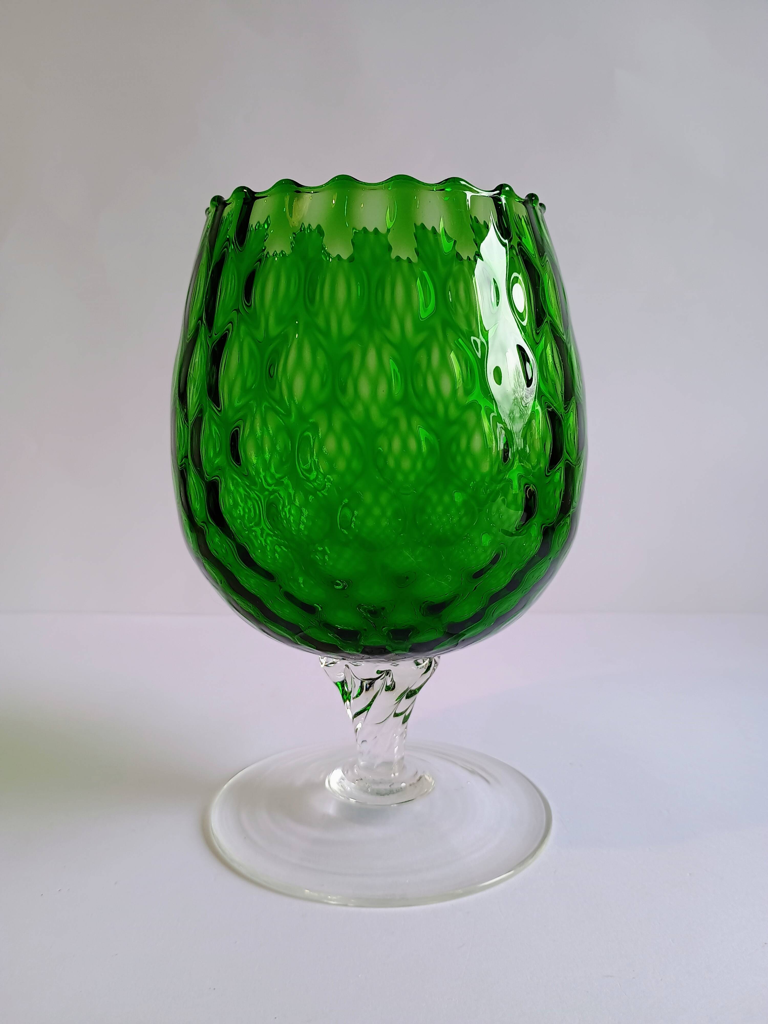 Vintage Green Glass Footed Vase