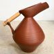 Studio pottery jug floor vase in terracotta and bamboo handle Germany 1950s