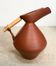 Studio pottery jug floor vase in terracotta and bamboo handle Germany 1950s