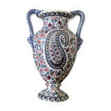Vase amphore ancienne en faïence de Gien décor cachemire