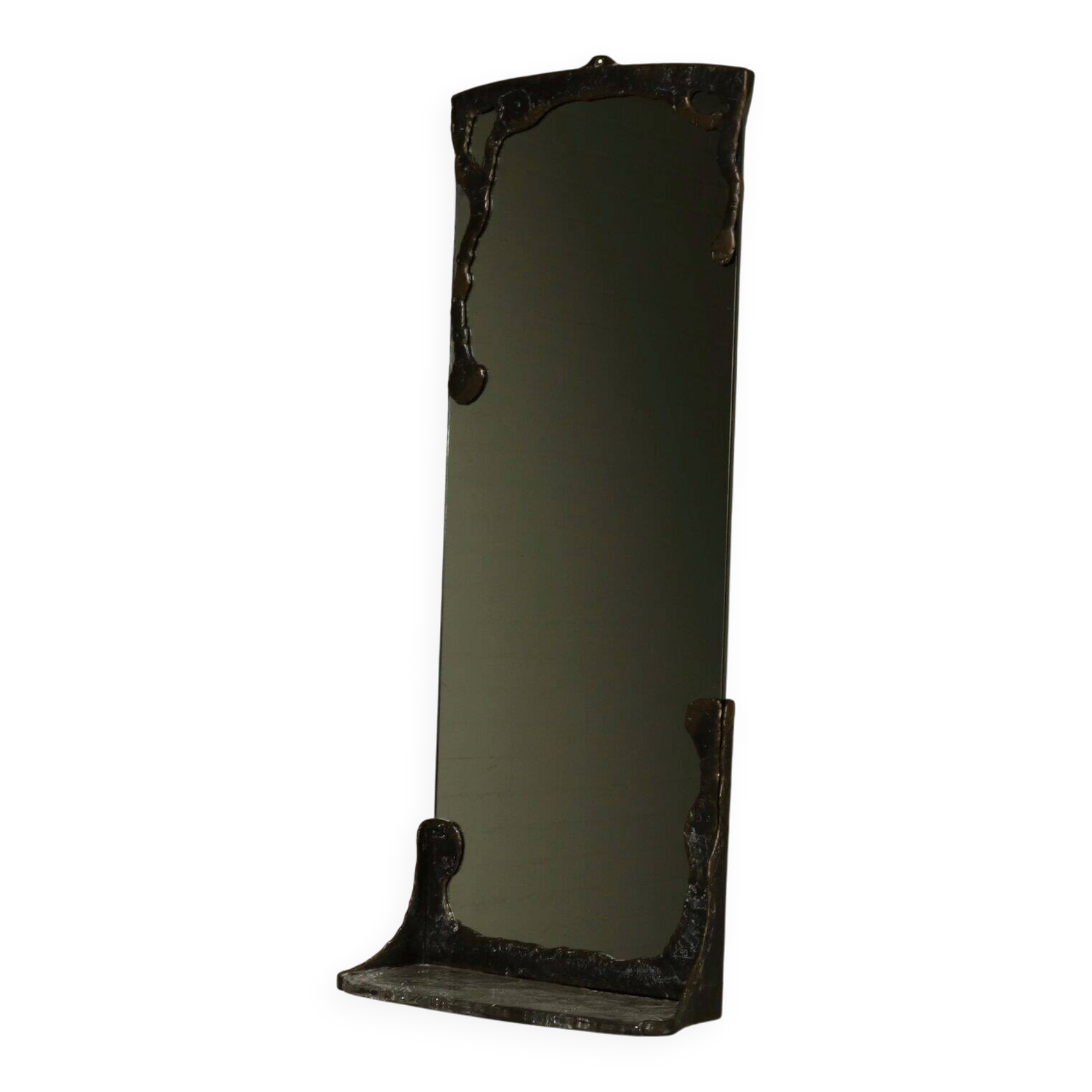 Lothar Klute sculptural bronze wall mirror with glass shelf 1990s