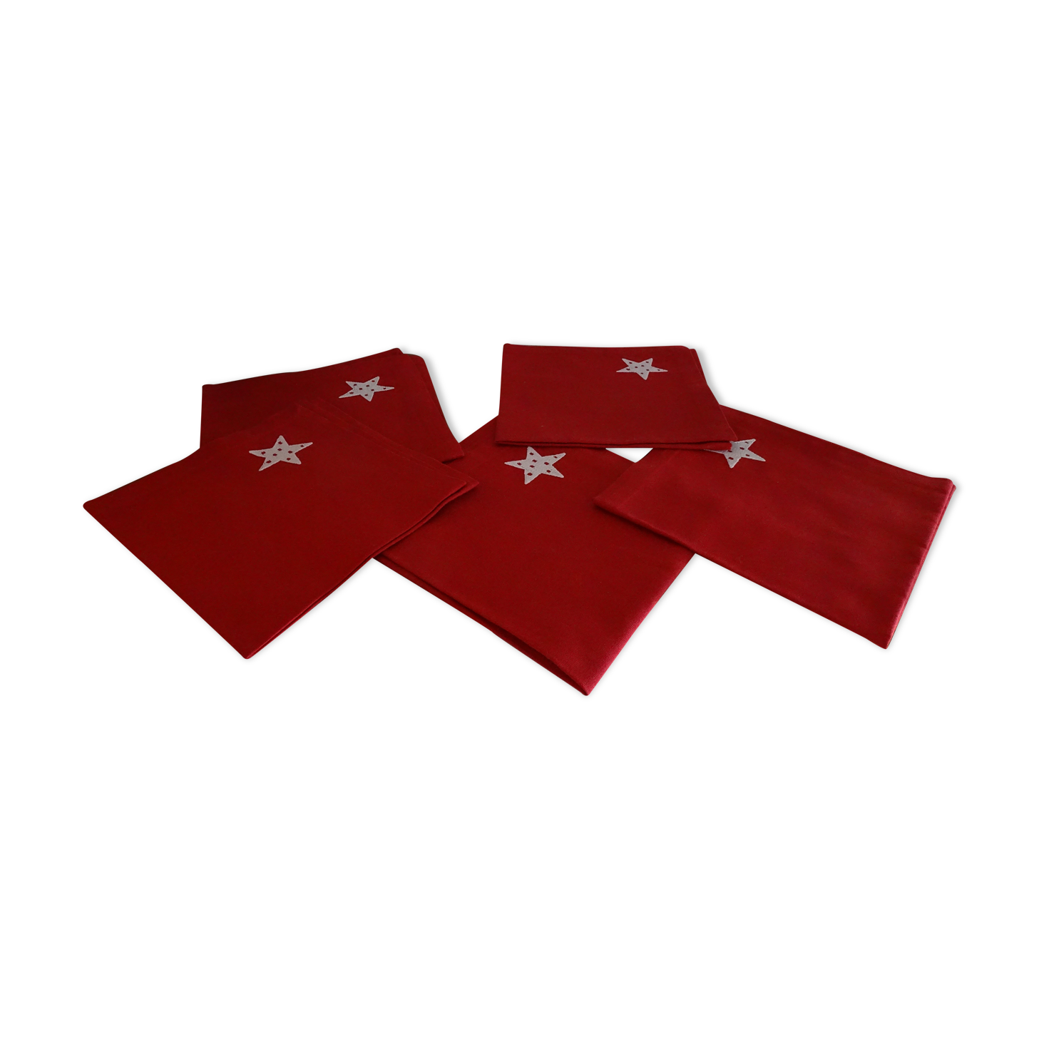 5 red Linvosges napkins with stars 48 x 48