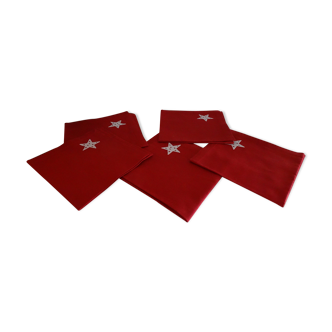 5 red Linvosges napkins with stars 48 x 48
