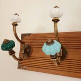 Wall-mounted coat rack with 8 hooks – vintage style – stained wood & metal