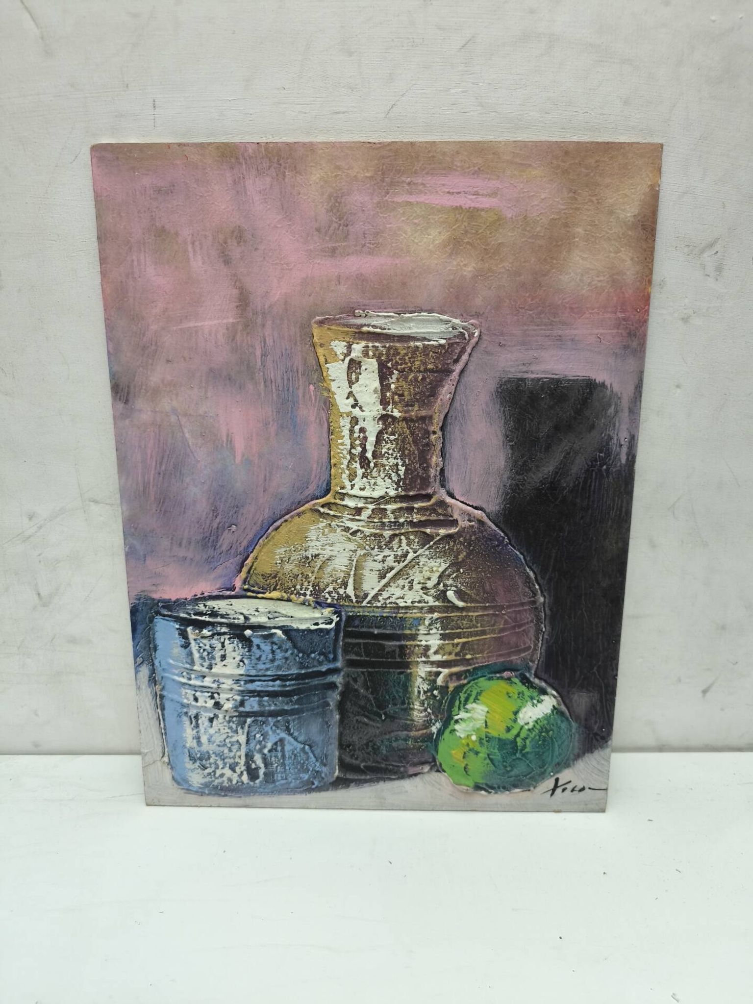 Textured still life on wood