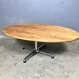 Table basse ovale vintage en chêne chromé