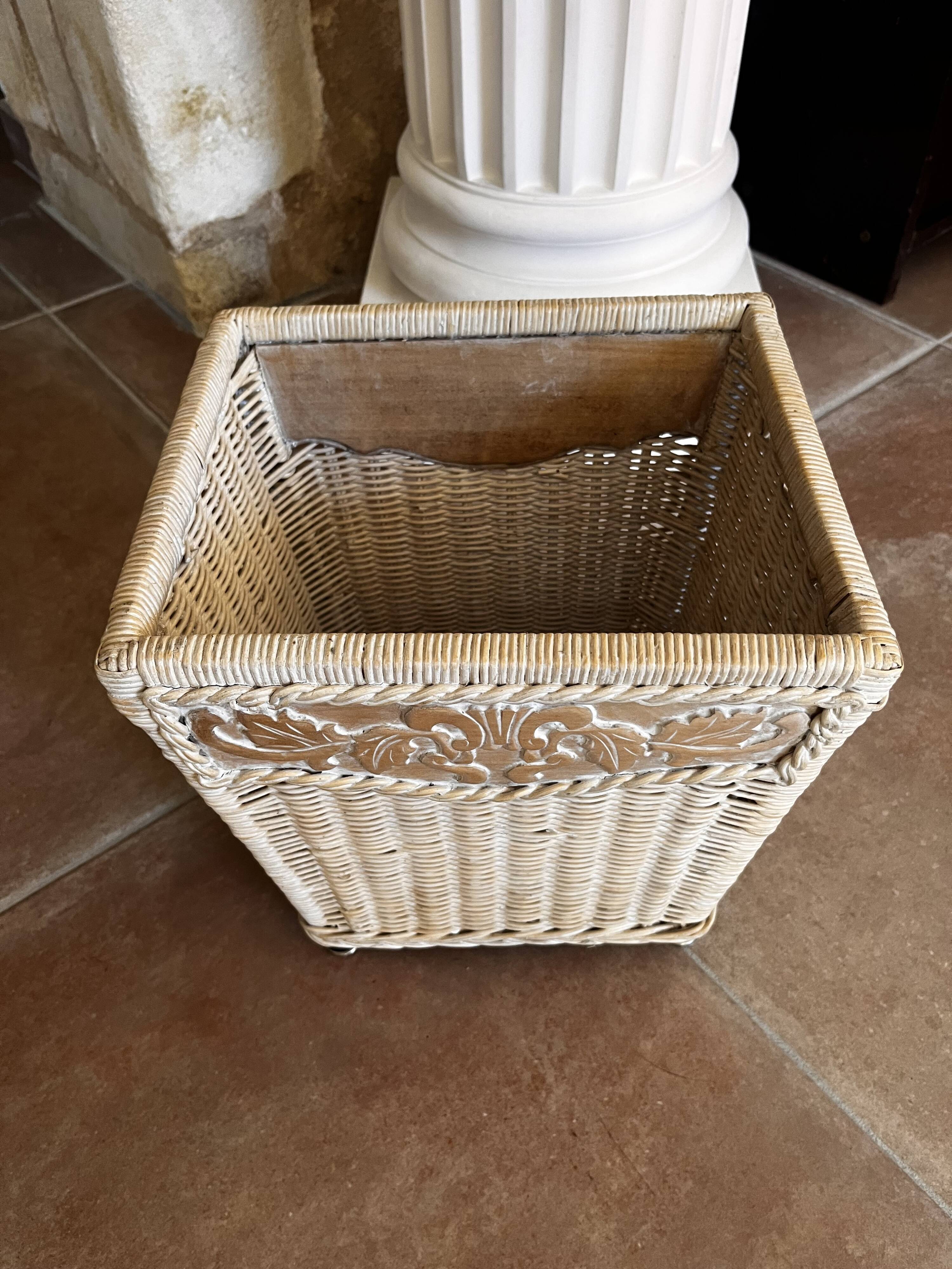Wood and rattan cache pot