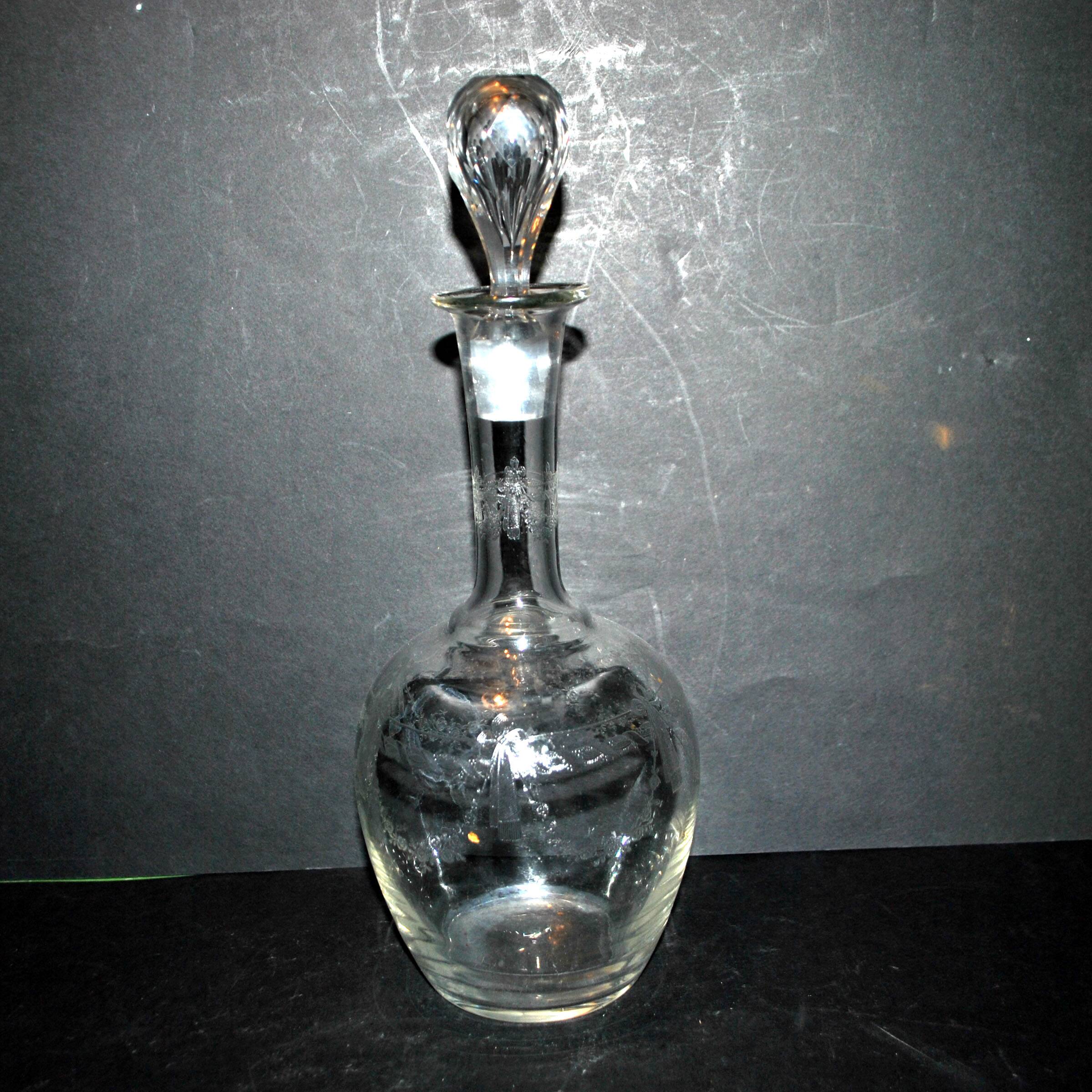 Antique PORTIEUX carafe, Pasteur model, with Empire engraving, 1930