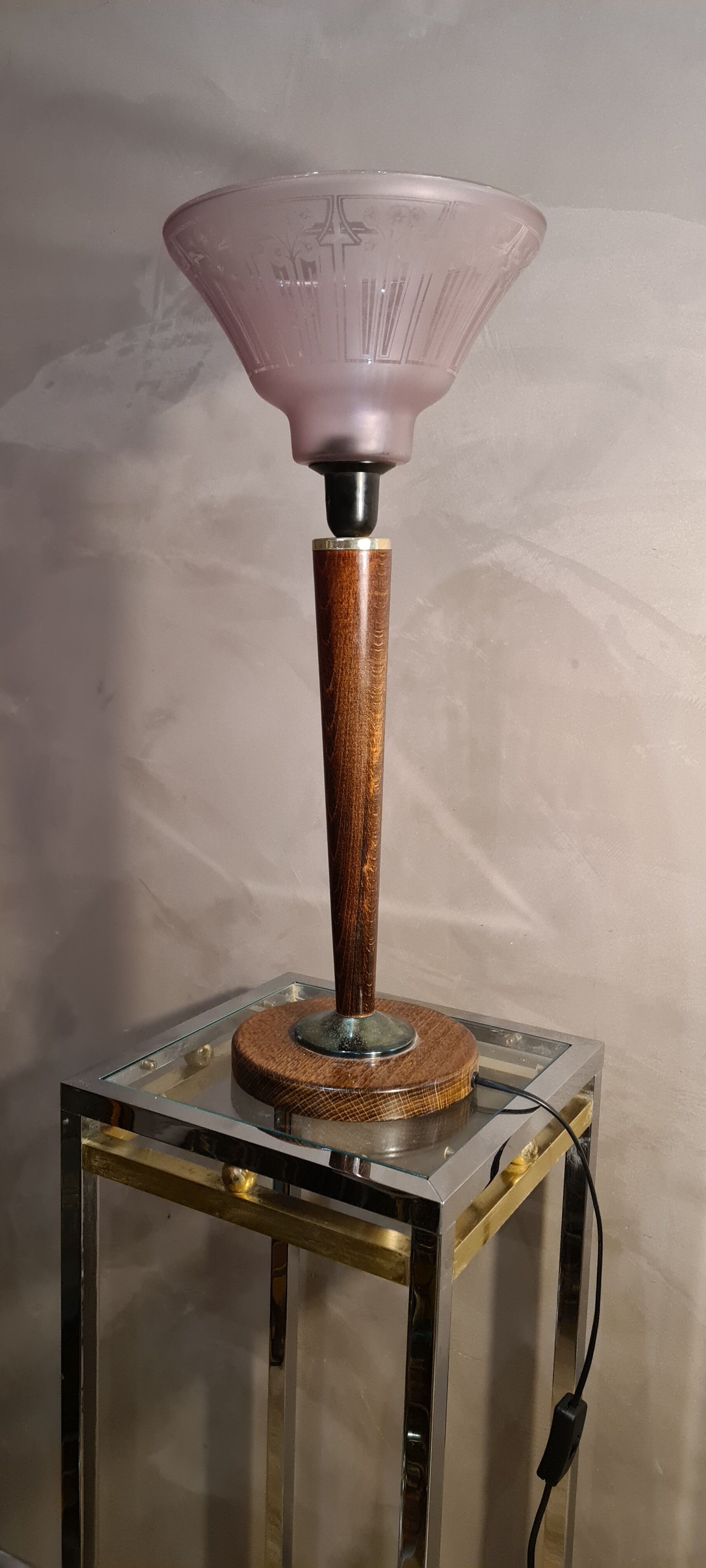 Art deco lamp lampshade pink 1930 with opaque pattern fleural electricity new nf