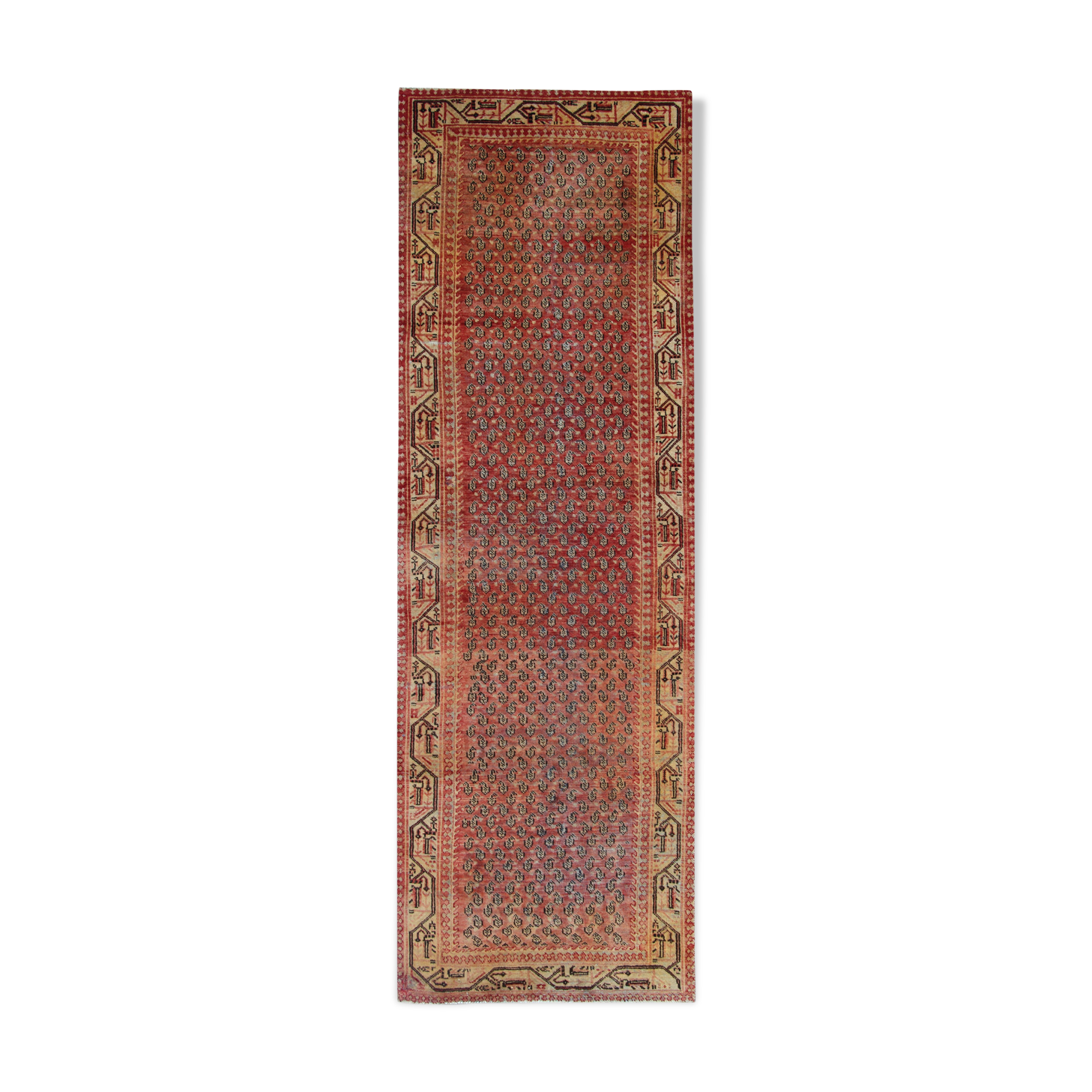 Handamde paisley runner rug long traditional red wool persian rug - 93x300cm