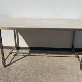 Rectangular bronze and marble coffee table
