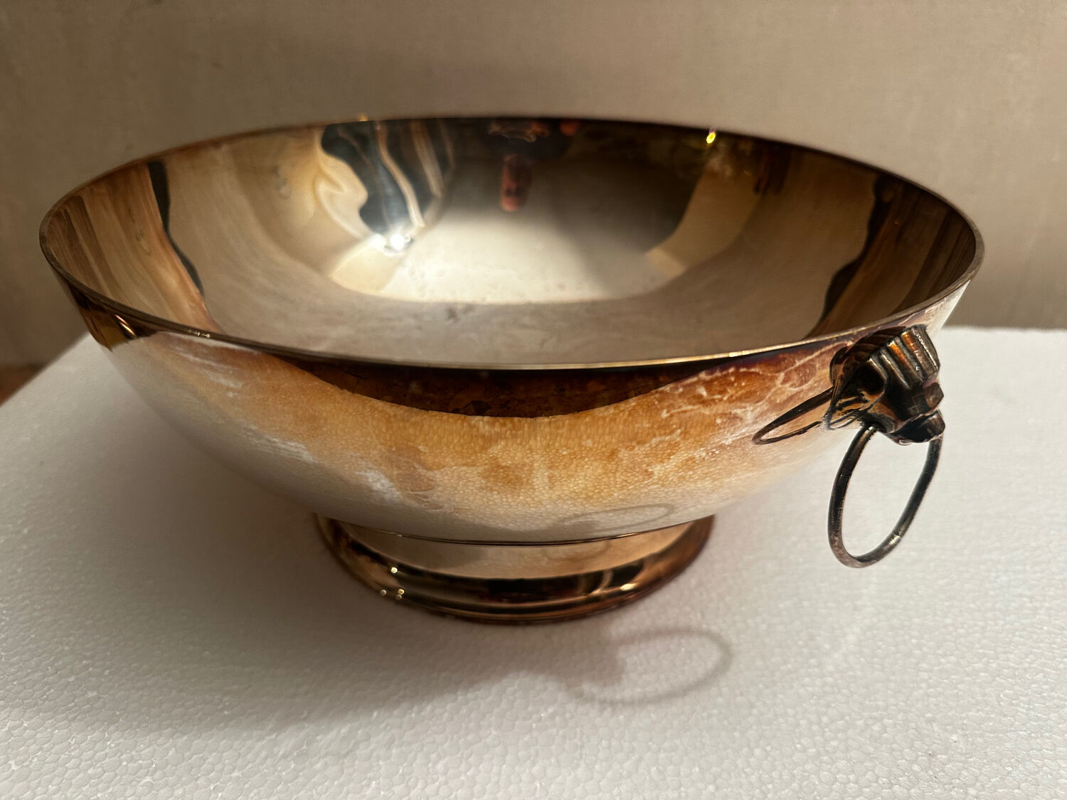 Large silver-plated metal centrepiece – handles in the shape of heads of a hare