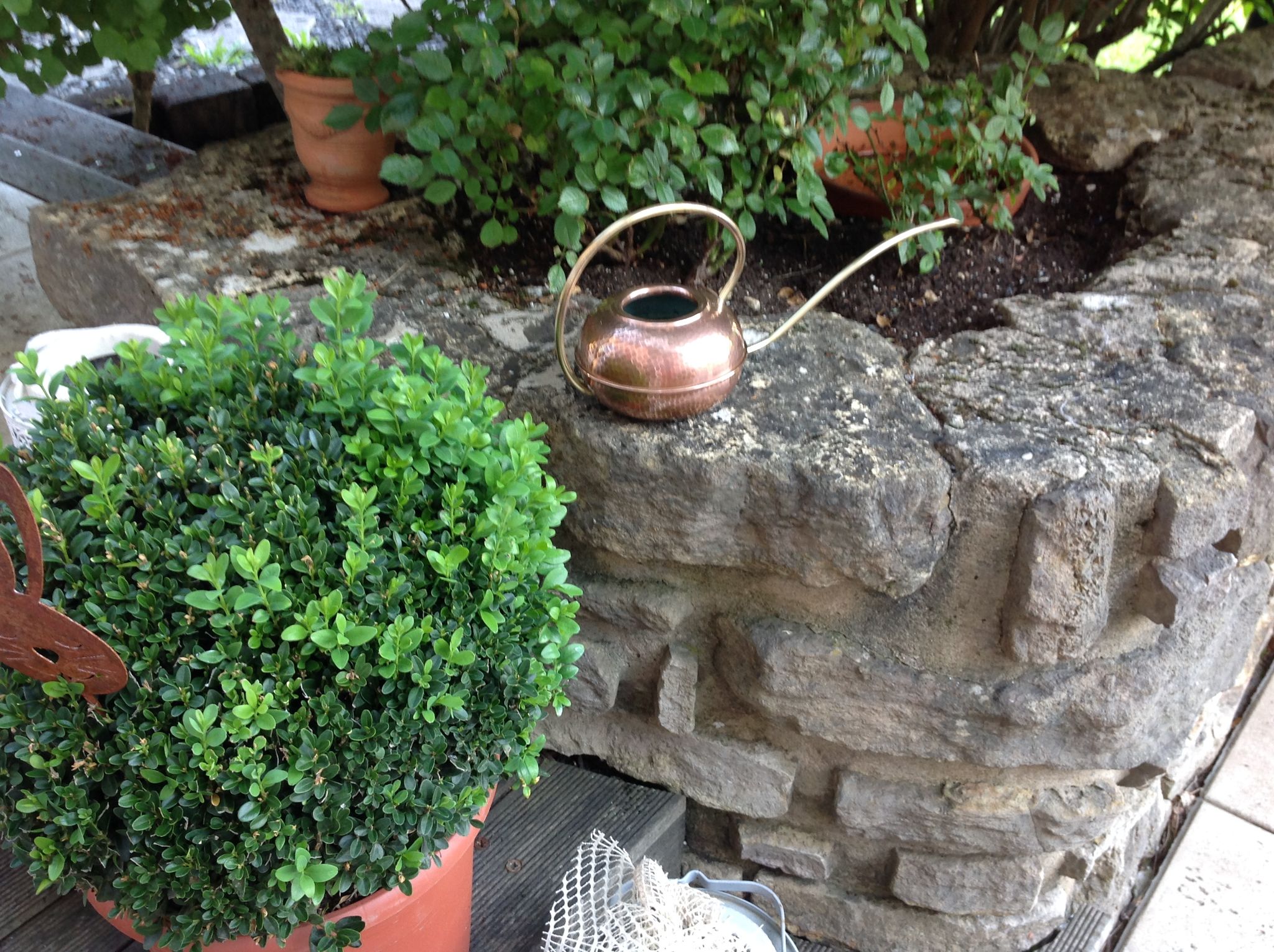 Red copper watering can in Scandinavian style 60s-70s