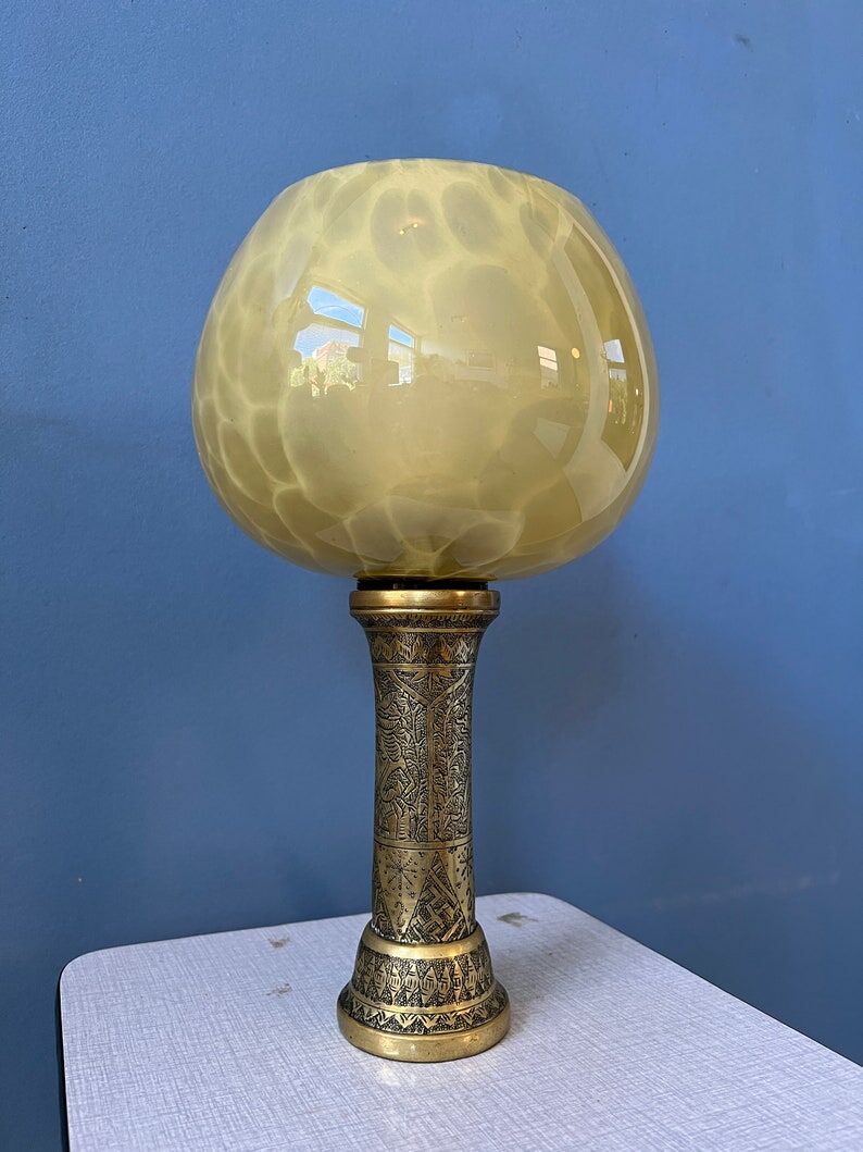 Antique art deco glass lamp with bronze base