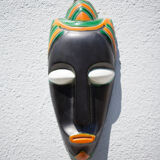 African polychrome faience mask from the Claude Tabet workshop, wall decoration, 50/60's