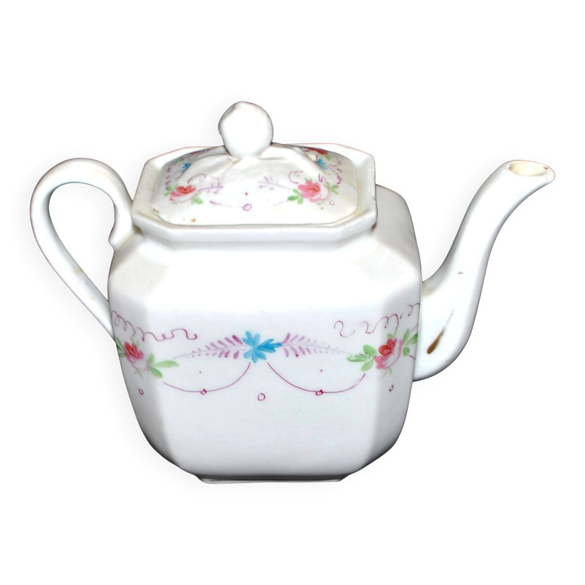 Old Paris porcelain herbal tea pot – hand-painted polychrome decoration, 19th century