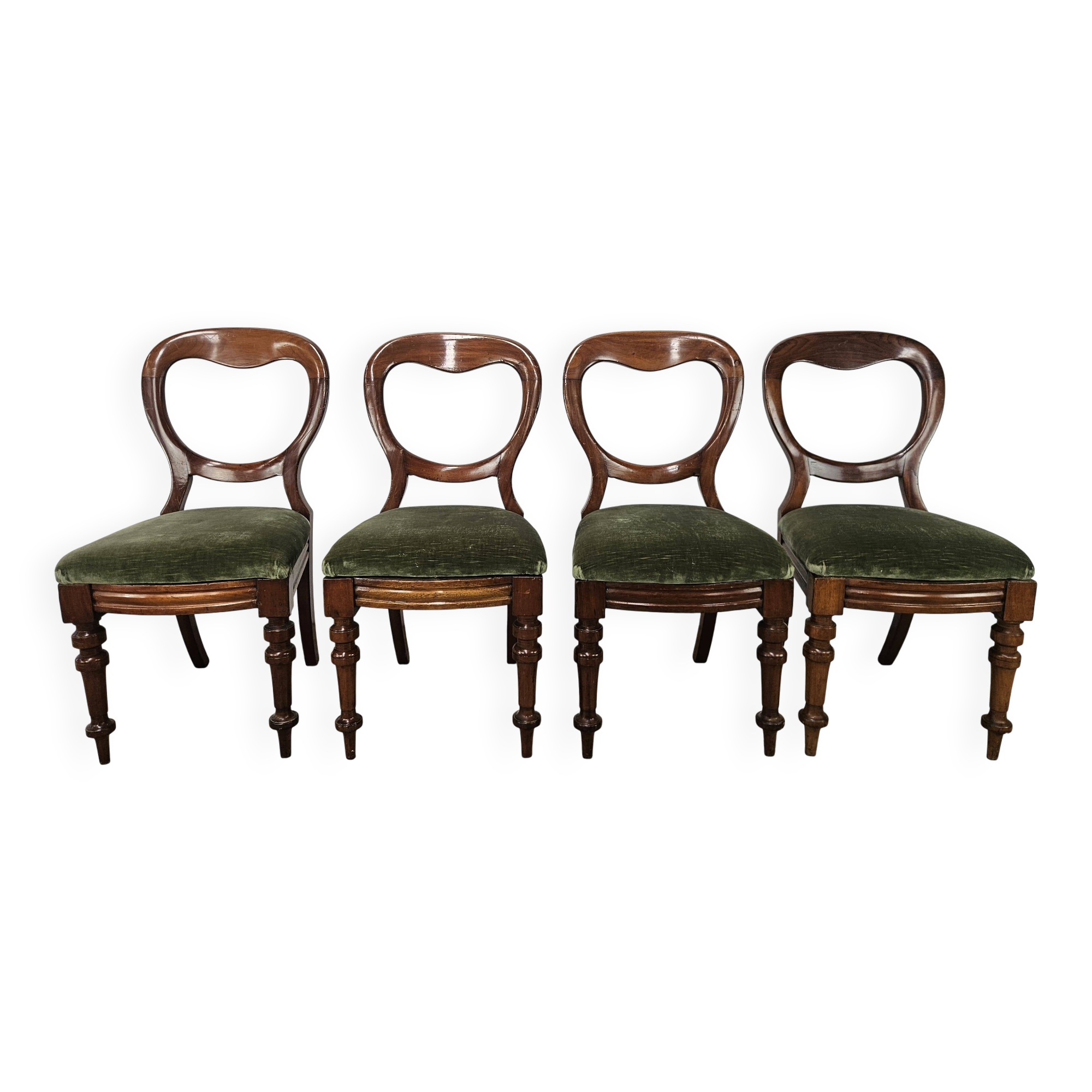 Four solid wood chairs with fabric seats, late 19th century
