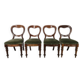 Four solid wood chairs with fabric seats, late 19th century