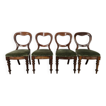 Four solid wood chairs with fabric seats, late 19th century