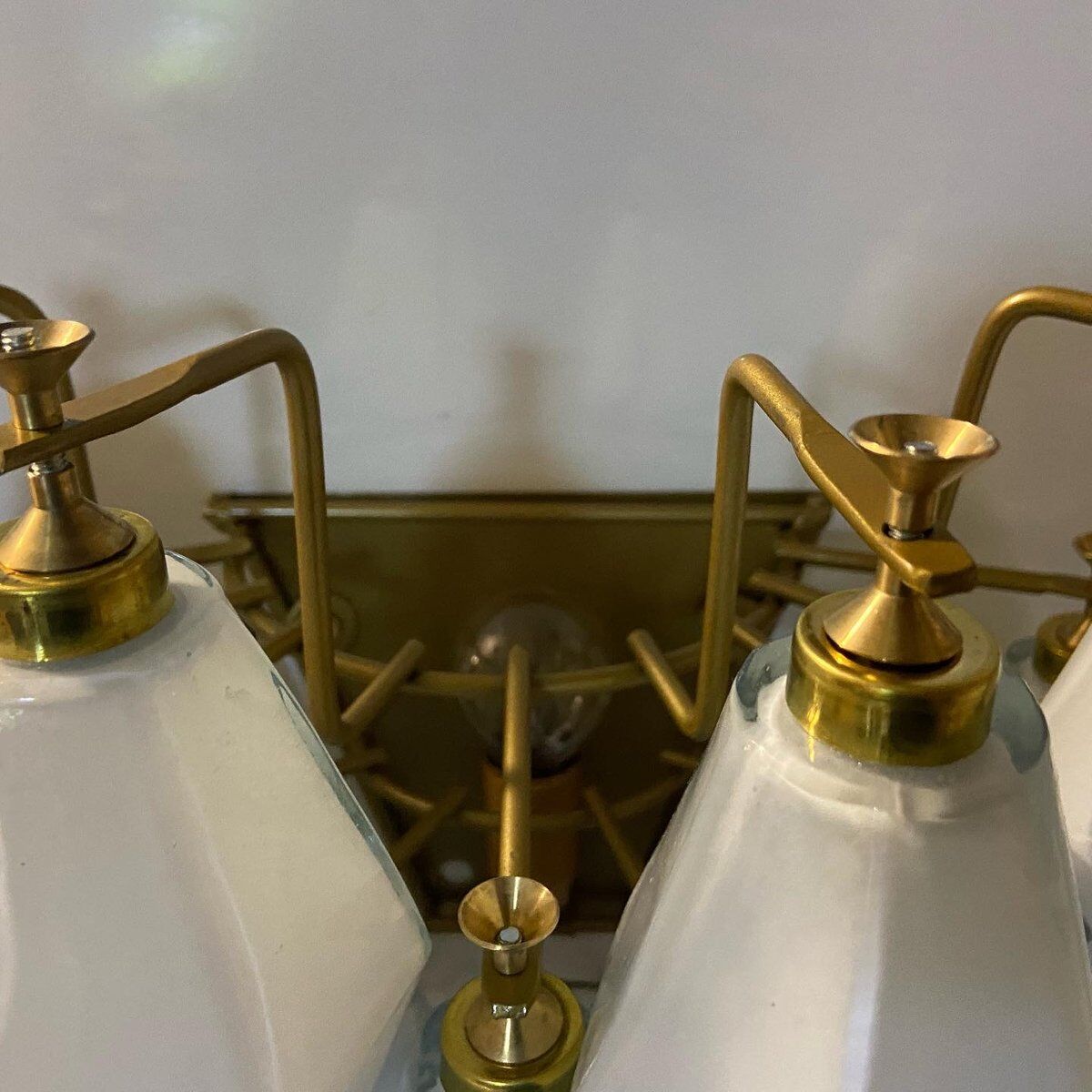 Italian White Opaline Glass Polygon Sconces, Set of 2