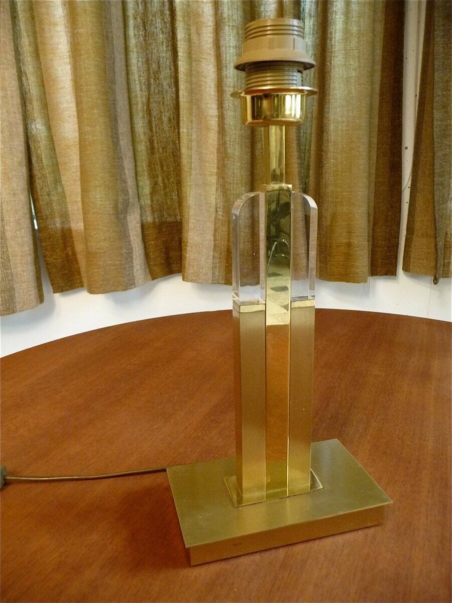 Modernist brass-plated and acrylic glass table lamp, France 1970s