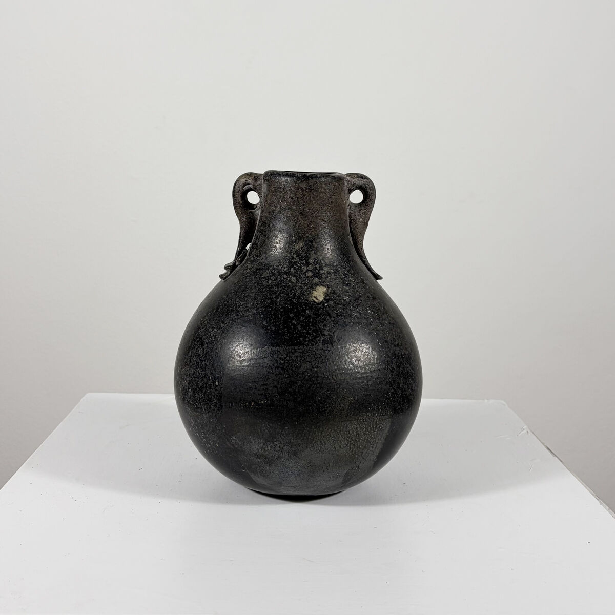 Black Glass Vase by Murano Due