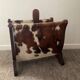 Porte revue vintage en peau et bois