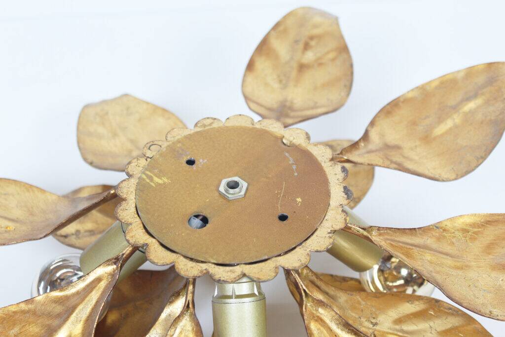 Wonderful pair gilded floral flush mount lights by Hans Kogl