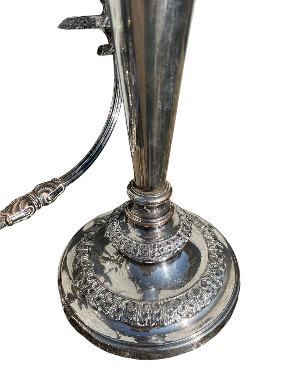 Pair of convertible three-light candelabra in silver-plated metal.